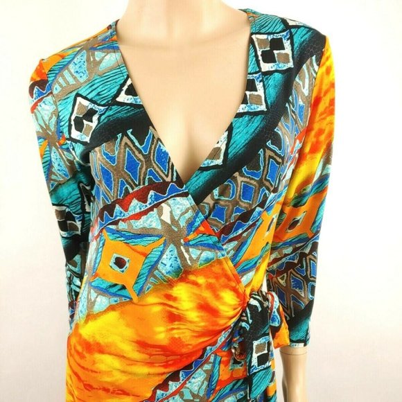 Anthropologie From The Heart Deco Print Wrap Front Dress Size S Fits Large - Picture 3 of 9